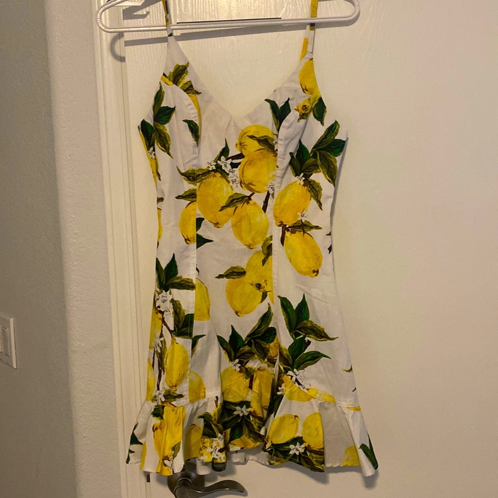 LUXXEL Spaghetti strap, lemon mini dress 🍋